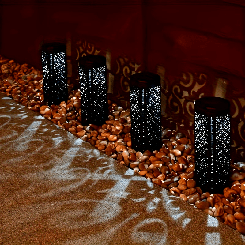 4pcs Solar Garden Vintage Hollow Out Floor Light, Outdoor Path Light, LED Halloween Christmas Decorative Landscape Light, Perfect for Courtyard, Garden, Pathway, Lawn, Street, Party Holiday Decoration
