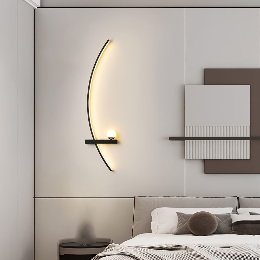 LED Metal Wall Light Bedside Indoor Decorative Curved Wall Sconce - 3 Color Temperatures, Modern Minimalist Linear Wall Light, Suitable for Bedroom, Hallway, Bedside, Living Room.