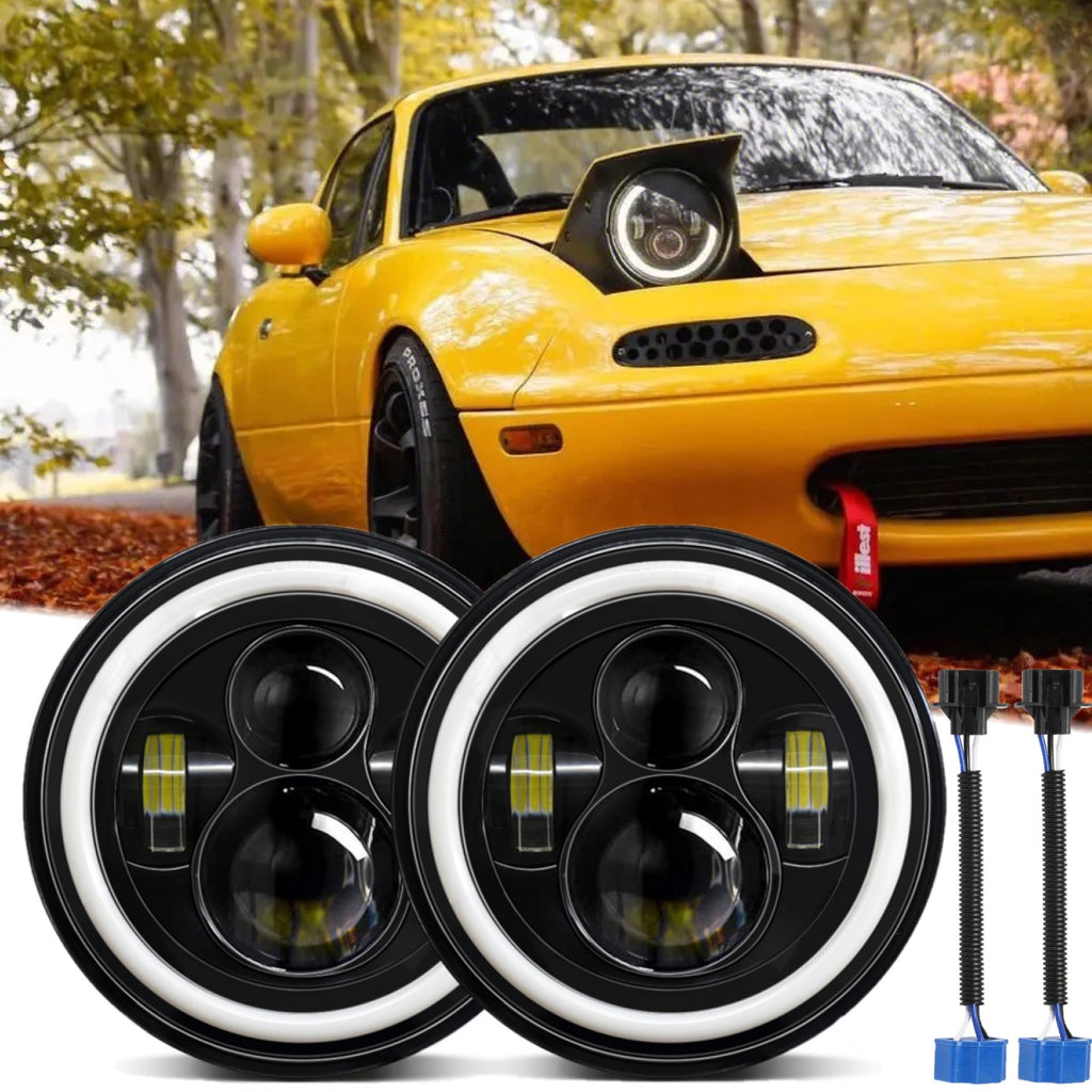 Set of 7-Inch Round LED Headlights (2 Pieces) or Set of 4-Inch Fog Lights (4 Pieces) plus 7-Inch Headlights for F-100, F-250 and F-350 Trucks, as well as Chevy Nova, Camaro and C10 Models