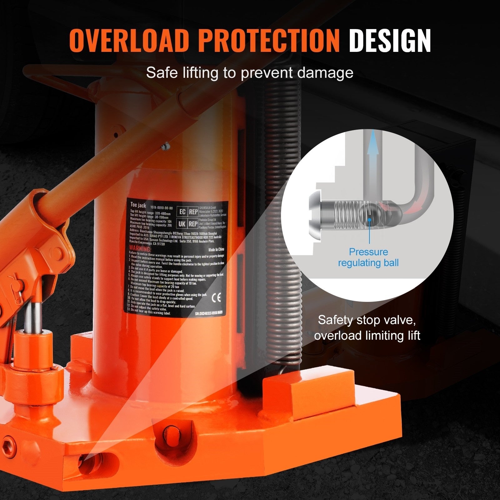 VEVOR Hydraulic Trailer Jack, 2.5 Ton / 5 Ton Trailer Jack, 5 Ton / 10 Ton Top Lift, 0.8-5.3 Inch Trailer Height, 8.9-13.4 Inch Top Height, Pneumatic Claw Jack for Machinery, Industrial Use