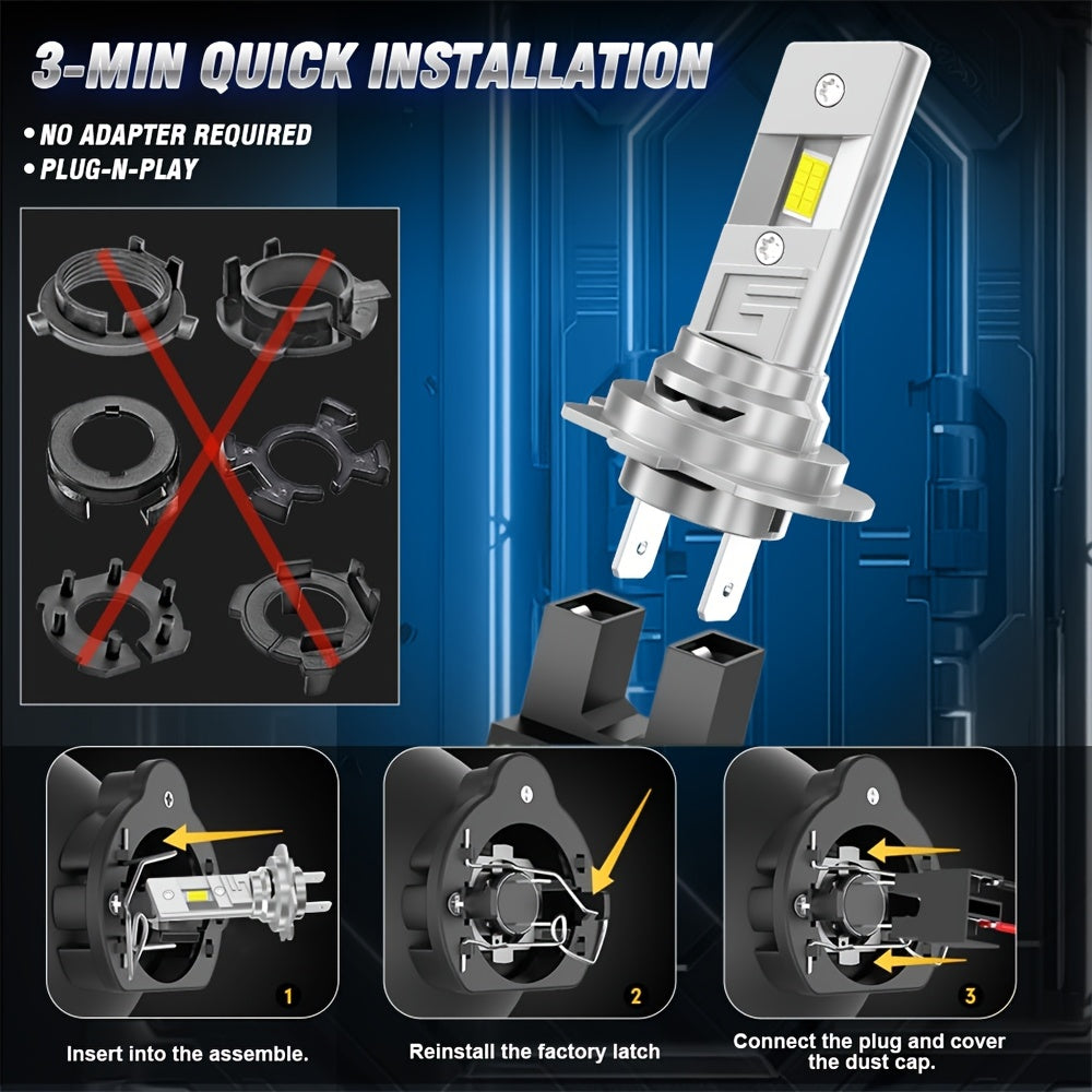 Carlitek 2个H7 H4 H3 H11 9006 LED车头灯泡 6500K,7035芯片,12V,即插即用,散热风扇,汽车照明升级,汽车爱好者