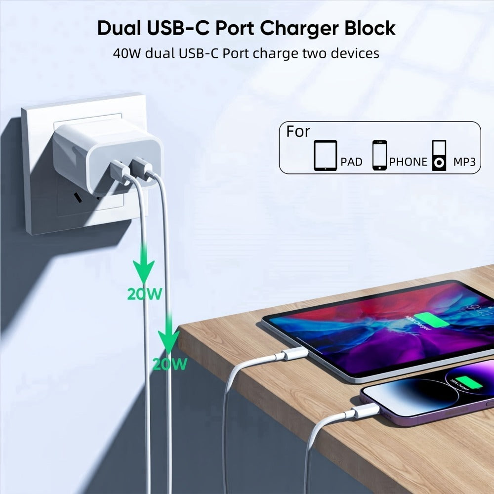 6-Pack Charging Bundle: 2 Fast Chargers + 4pcs 39.37Inch Cables | Universal Compatibility for Most Phones, Lightning Connector