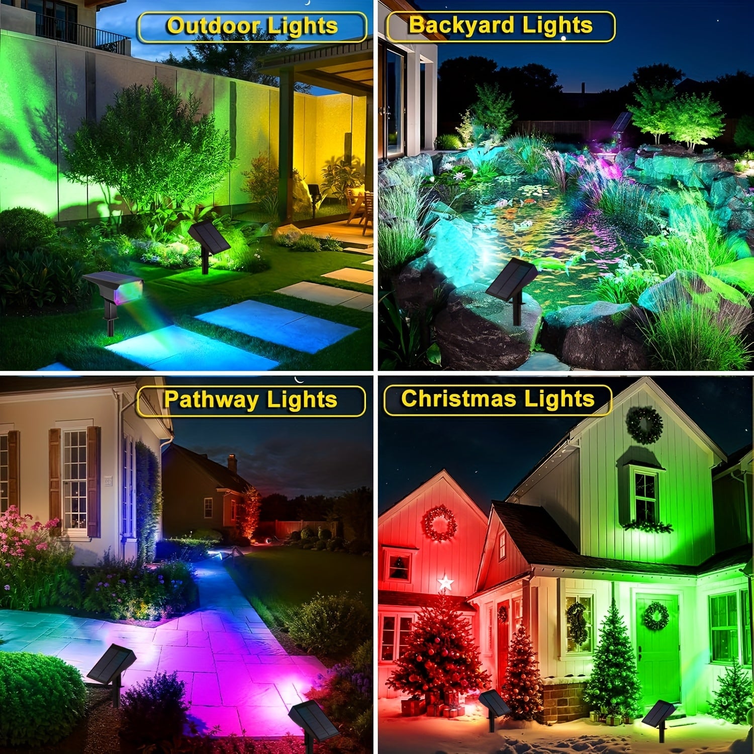 4/6-pack solar outdoor spotlights, light-sensing solar landscape lights, automatic on/off, two modes: wall light/grass light, perfect for Independence Day, Ramadan, weddings, holiday party lights – suitable for wall