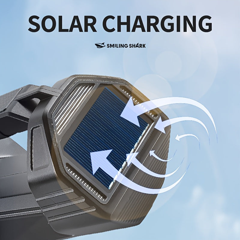SMILING SHARK Rechargeable Spotlight Equipped With Ultra Bright LED Spotlight And COB Side Light Designed For Long Time Use Handheld Searchlight With Solar Panel