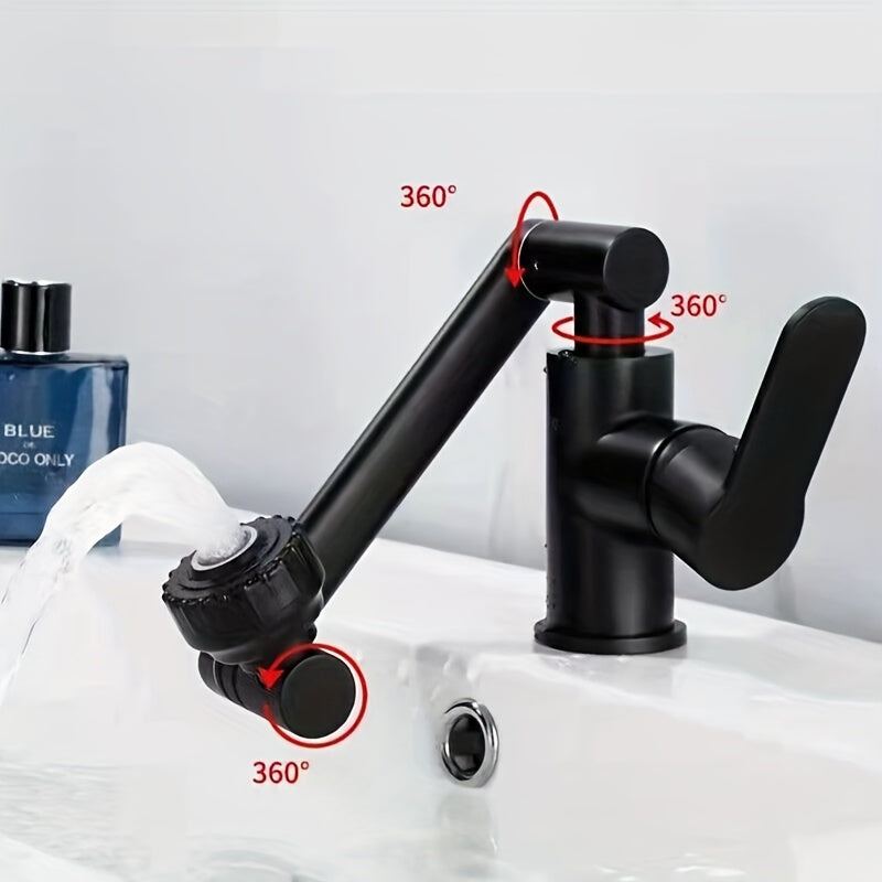 1pc Modern Matte Black Stainless Steel Faucet - 360° Swivel Dual-Mode Spray, Single Hole Mount, for Bathroom & Kitchen Sink, Ceramic Cartridge, Robotic Arm Faucet, Bathroom Basin Mixer
