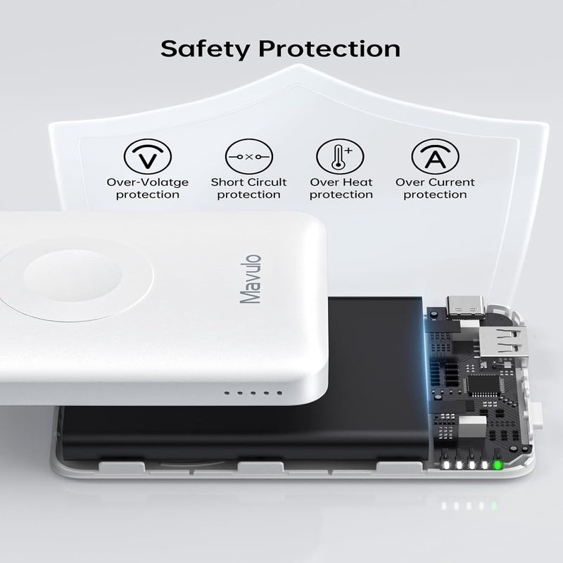 Mavulo 2 in 1 Wireless Portable Charger for iPhone and Apple Watch 12000mAh Magnetic Power Bank 20W USB C Fast Charging for iPhone 16 15 14 13 12 Series Travel Charger for iWatch S10 Ultra 2 SE