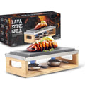 Artestia Volcanic Stone Grill | Smokeless BBQ Grill with Bamboo Stand, Fast-Heating Natural Volcanic Stone Cookstones, Ideal for Dinner & Family Entertainment, Dual Grill Racks, 14.56" x 6.69"
