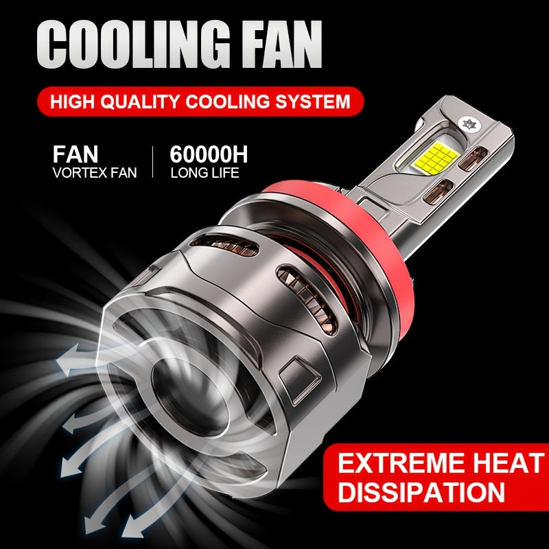 2-Pack, H4/9003/HB2 H7/H18 9005/HB3 9006/HB4 H11 H1 9012/HIR2 Headlight LED Car Headlights, Super Bright, Canbus External Driver, High Lumen Bulbs 58000LM, Lifespan Up to 60,000 Hours, Fast Cooling Fan, QY030, No Battery Included