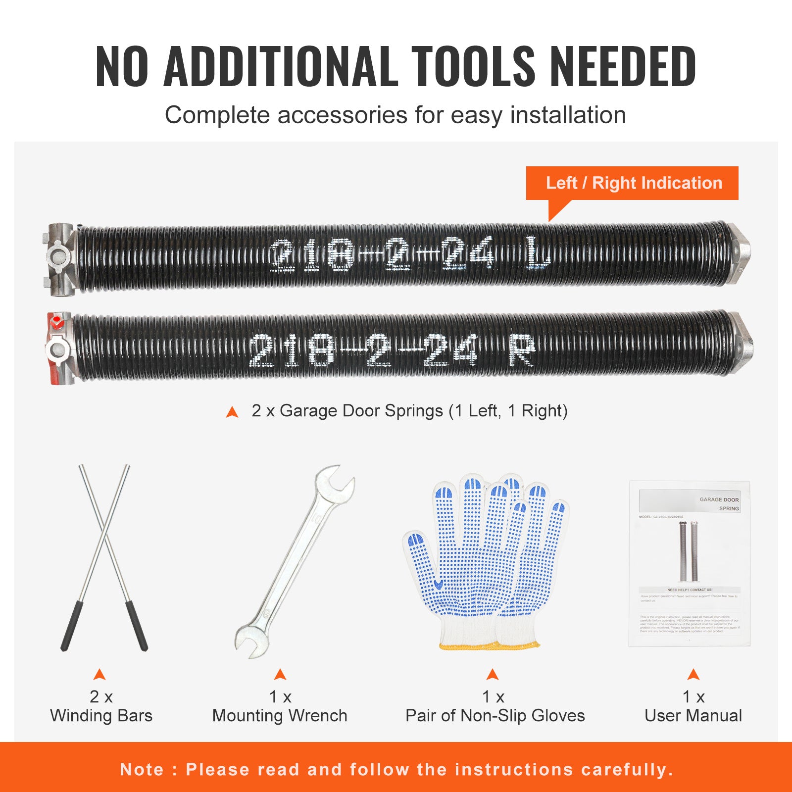 Garage Door Torsion Spring, 16,000 Cycles, 0.25 x 2 x 30in / 0.207 x 2 x 22in / 0.218 x 2 x 24in / 0.218 x 2 x 23in, with Non-Slip Winding Bars, Installation Tools and Gloves, Electrophoretic Coating, for Replacement