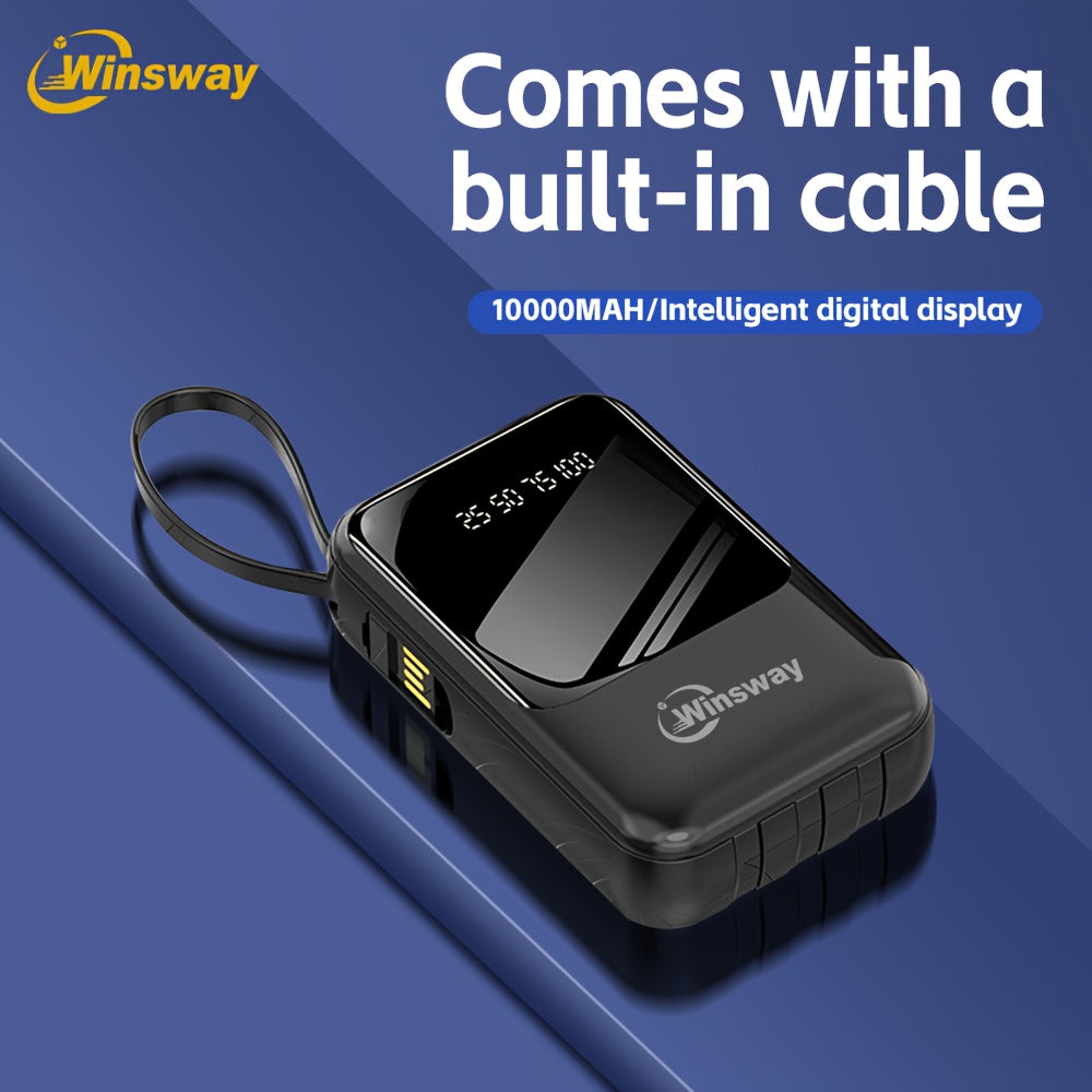 Winsway 10000mAh Portable Lanyard Power Bank With Large Capacity And Fast Charging. Built-in 4 Cables To Charge 4 Mobile Devices At The Same Time. LED Display Screen Is Clear And Convenient. A Must-have For Travel Christmas Gifts