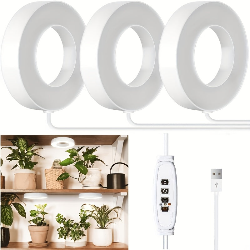 4-Head Ceiling LED Grow Light for Indoor Plants, 196 Full Spectrum LEDs, 5V Safe Voltage, 4/8/12H Auto On/Off Timer, 4 Dimmable Brightness Levels, Ideal for Small Plants