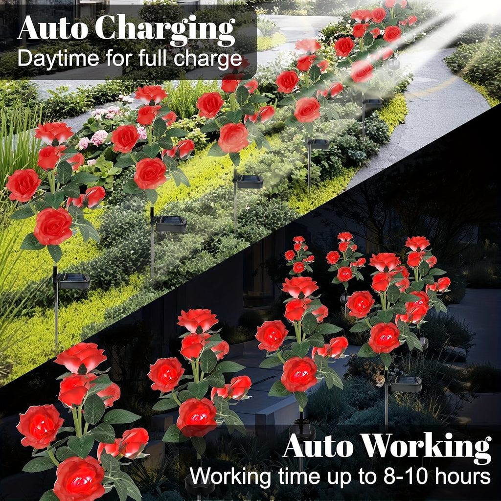 1/2-Piece Solar 6 Red Rose Lights, Simulated Flower Light, Rose Lawn Light, Night Light Landscape Garden Suitable for Courtyard Outdoor Lawn Decorative Light Home Decoration Flower Christmas, Halloween, Mother's Day, Valentine's Day