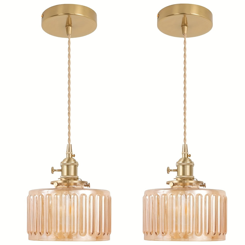 Pendant Light 2-Pack, with Glass Shade, Brass Vintage Pendant Light, Adjustable Hanging Light, Suitable for Kitchen Island, Dining Room, Hallway