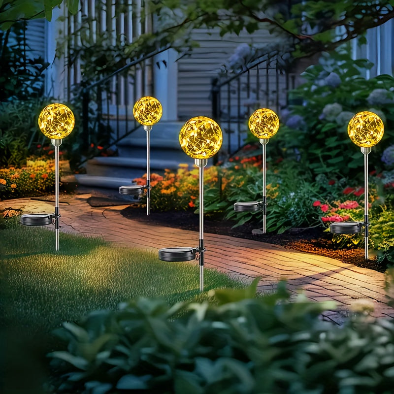 2-Piece Warm White LED Crystal Ball Light Base, Semi-Flush Mount LED with Automatic Light Sensor, Portable Solar Rechargeable Light Fixture, Suitable for Garden, Patio and Holiday Occasions - 600mAh Nickel Battery