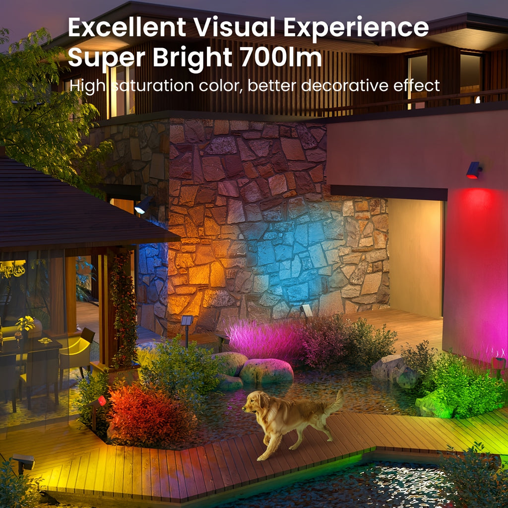6-Piece Solar Spotlight Outdoor IP65 Waterproof, 9 Lighting Modes RGB Color Changing, Solar Landscape Spotlight 63 LED Warm White Light Courtyard Light – Perfect Choice for Halloween Christmas Decoration