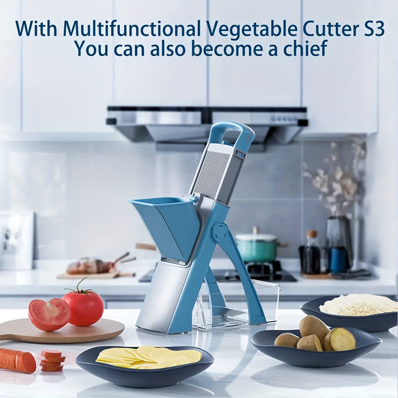 Manual Slicer with Stainless Steel Blades – Adjustable Thickness for Shredding & Dicing – Large Capacity Vegetable & Food Chopper – Rectangular Blade Design – No Electricity Required