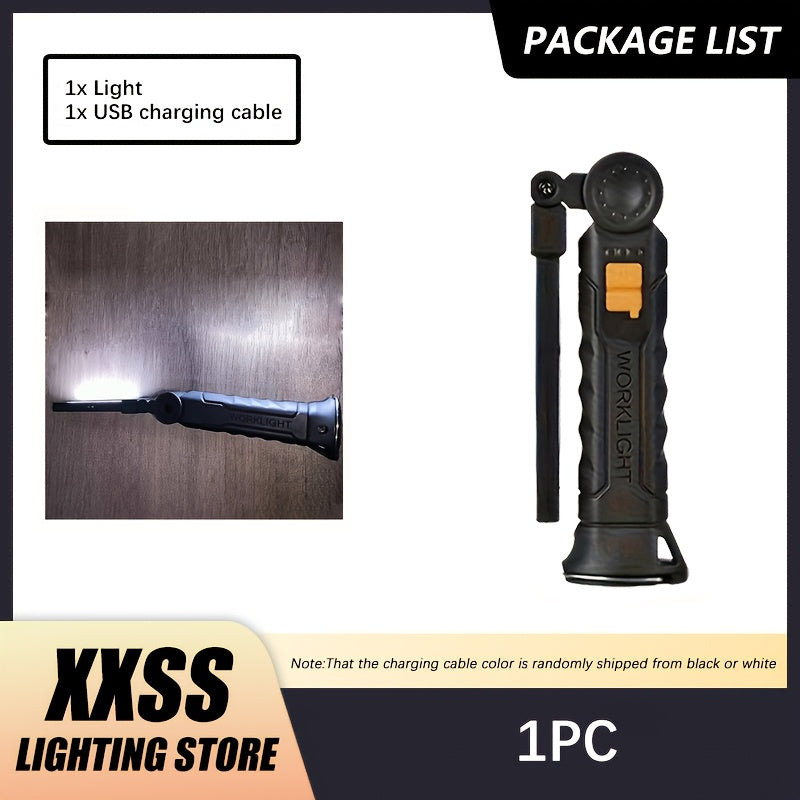 1-Pack, High-Brightness Handheld LED Flashlight, USB Rechargeable, Suitable for Home Use. This Portable Foldable Work Light Features 4 Modes & a Mini COB Flashlight Design.