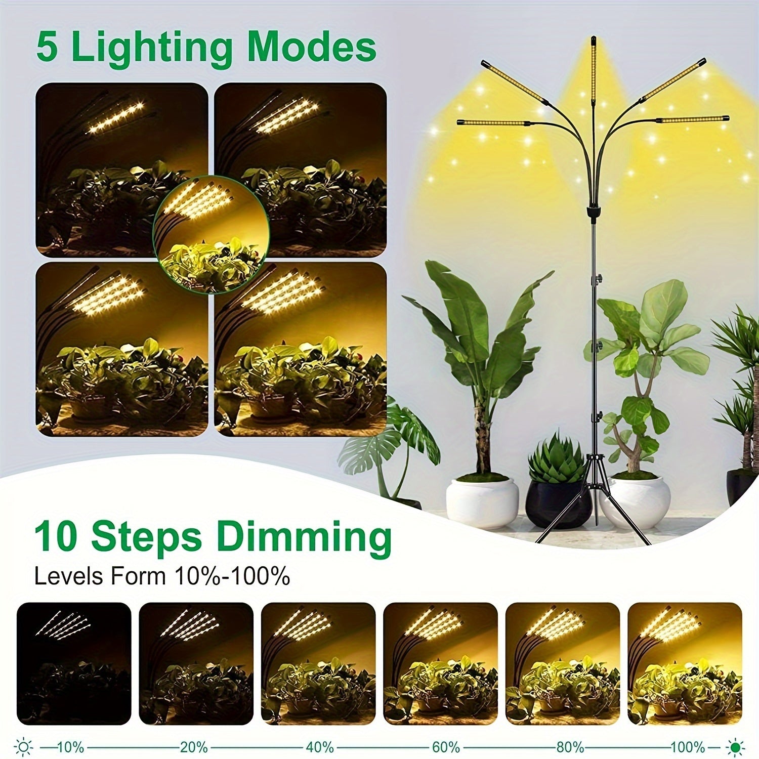 Tripod Plant Grow Light, 3000K Warm White Adjustable Stand Grow Lamp, Seedling Plant Growth Supplement Light