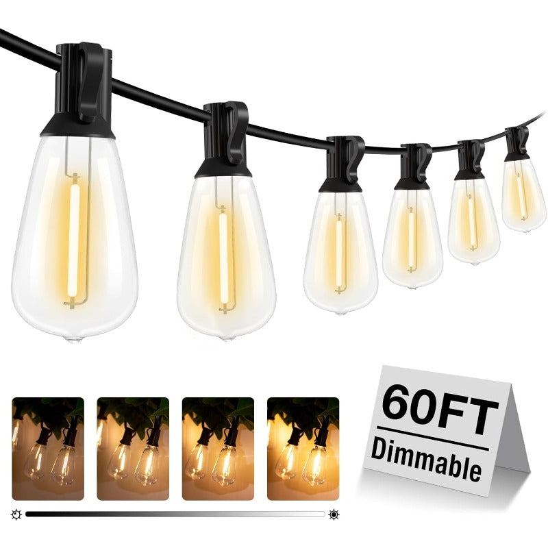 60/120 英尺变色户外串灯 - 可调光 LED RGB 庭院灯，含防摔爱迪生灯泡，适用于庭院、凉亭、派对、婚礼、节日场景