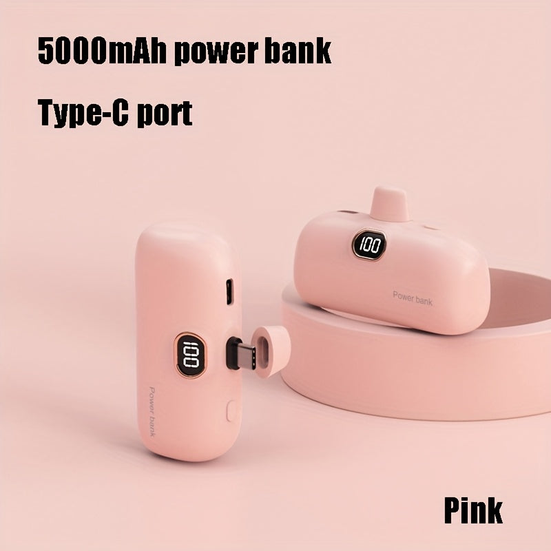 5000Mah Portable Battery Pack, Compact USB-C Charger, Small Travel Charger with LED Power Indicator, Pocket-Sized Power Bank, Lightweight Charger Compatible with for iphone 16/15 And Other USB-C Devices