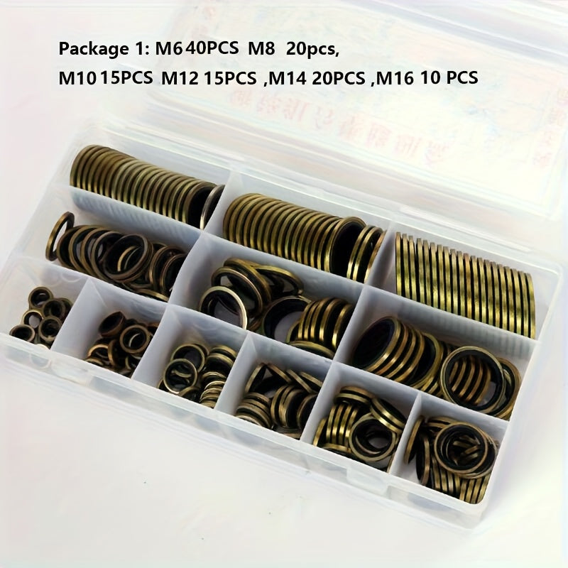 120-Piece Set Automotive Oil Pan Drain Bolt Rubber Replaceable Washer Seal Kit M6 M8 M10 M12 M14 M16 M18 M20 M22 M24 M27 M30