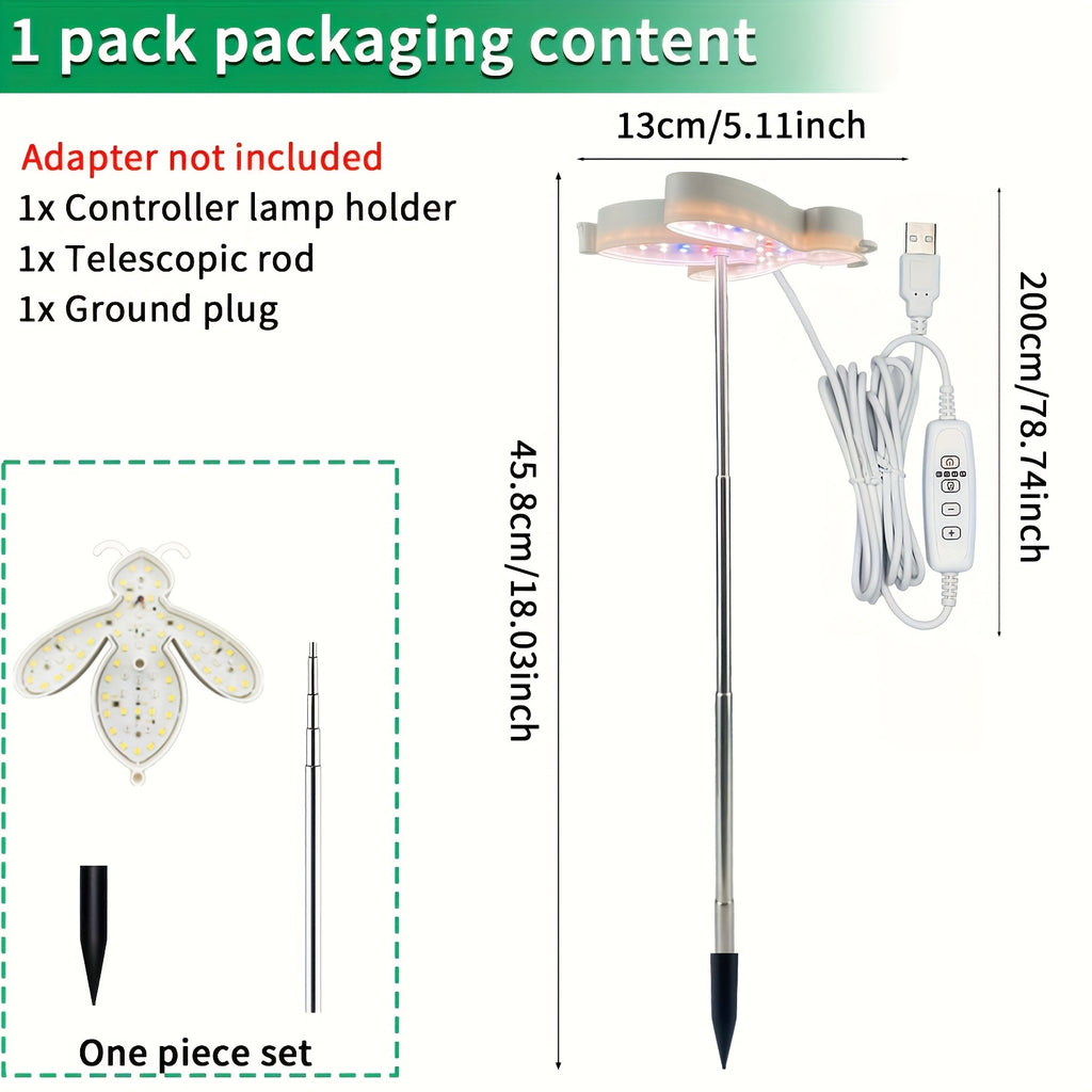 Cute Bee Shaped Plant Grow Light, 5 Brightness Levels & 4 Timer Options, Height Adjustable, Available with Ground Stake or Acrylic Stand