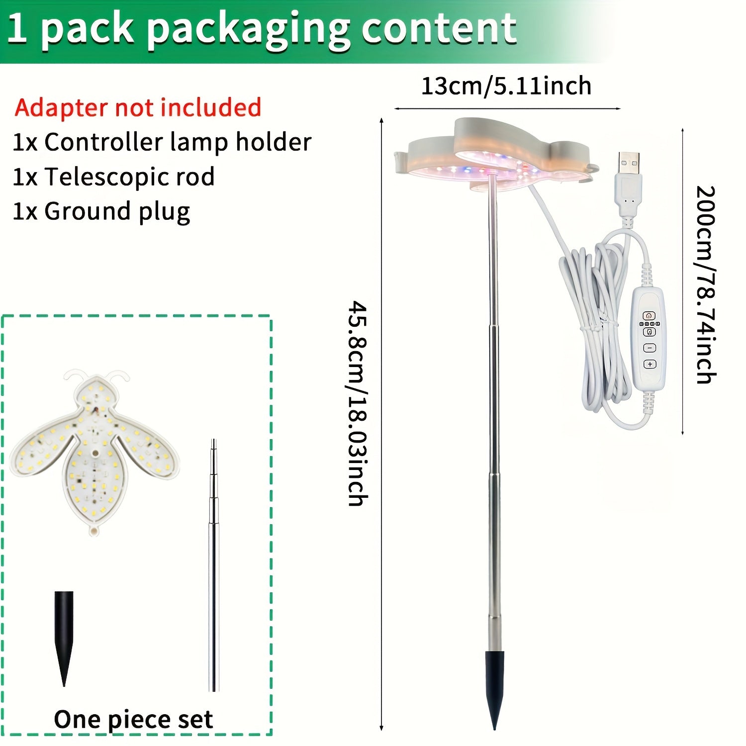 Cute Bee Shaped Plant Grow Light, 5 Brightness Levels & 4 Timer Options, Height Adjustable, Available with Ground Stake or Acrylic Stand