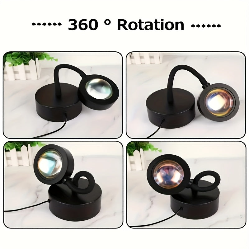 Sunset projection lamp photo ambiance light, metal flexible hose sunset red table lamp, room atmosphere night light