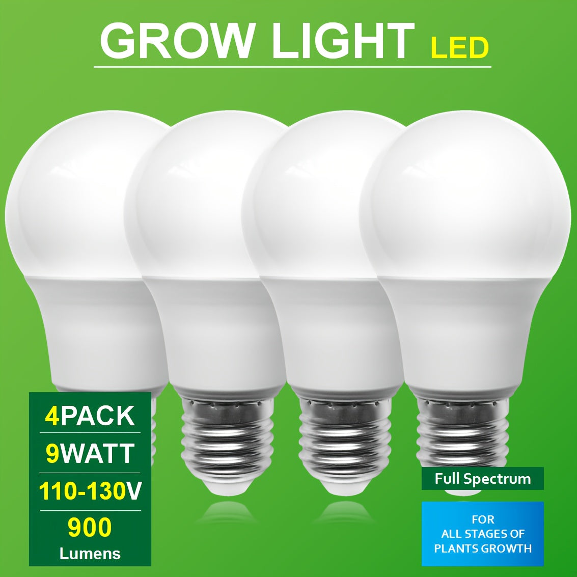 2/4 Pcs Full Spectrum LED Plant Grow Light with E26 Compatible Socket Plug, 6500K Cool White, High Efficiency Indoor Outdoor Use for Seedlings Herbs Succulents Flowering Plants Plug and Play