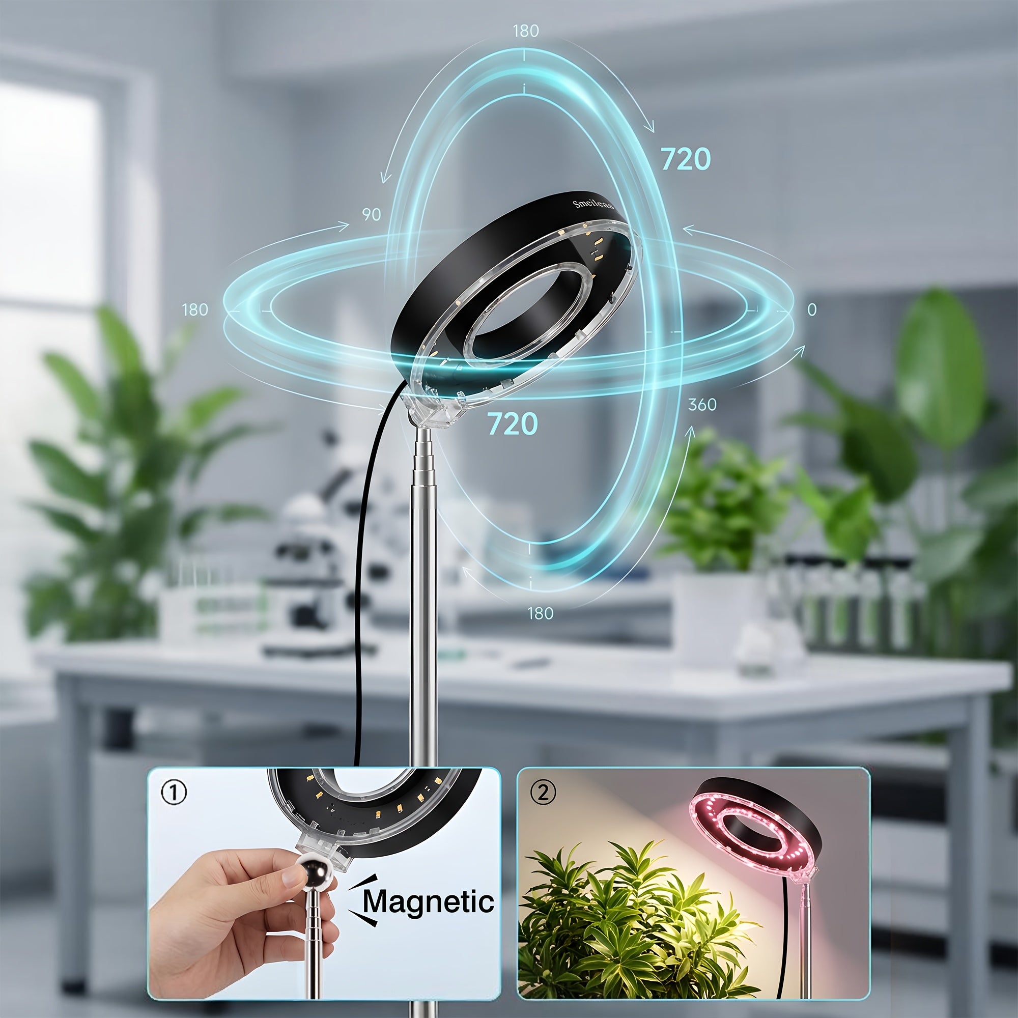 2-Pack Indoor Full Spectrum Grow Light, Retractable Lamp Pole, Stable Base, 720° Rotatable Lamp Head, 4 Brightness Levels, 3/6/9H Auto Timer, Ideal for Small Indoor Potted Plants and Seedlings