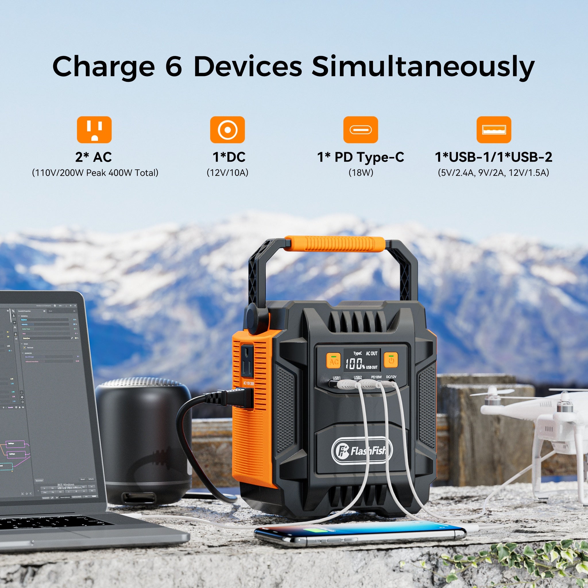 60W太陽能板/200W（峰值400W）行動式電源/200W太陽能發電機配備60W太陽能板，172.8Wh備用鋰電池電源，帶AC插座、DC介面、USB、QC3.0太陽能介面，行動式發電機適用於禮品、家庭、戶外露營|應急