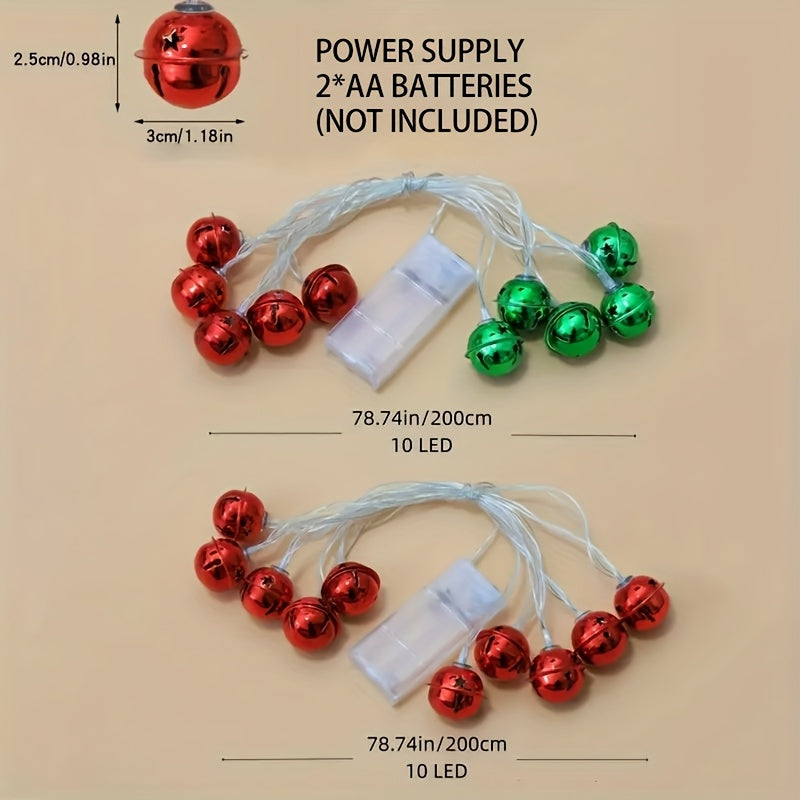 1/3入季節性裝飾品，78.74英吋/2公尺 - 10 LED 鈴鐺燈串，適用於居家、壁爐、樓梯、扶手、臥室、派對、婚禮、聖誕節、感恩節
