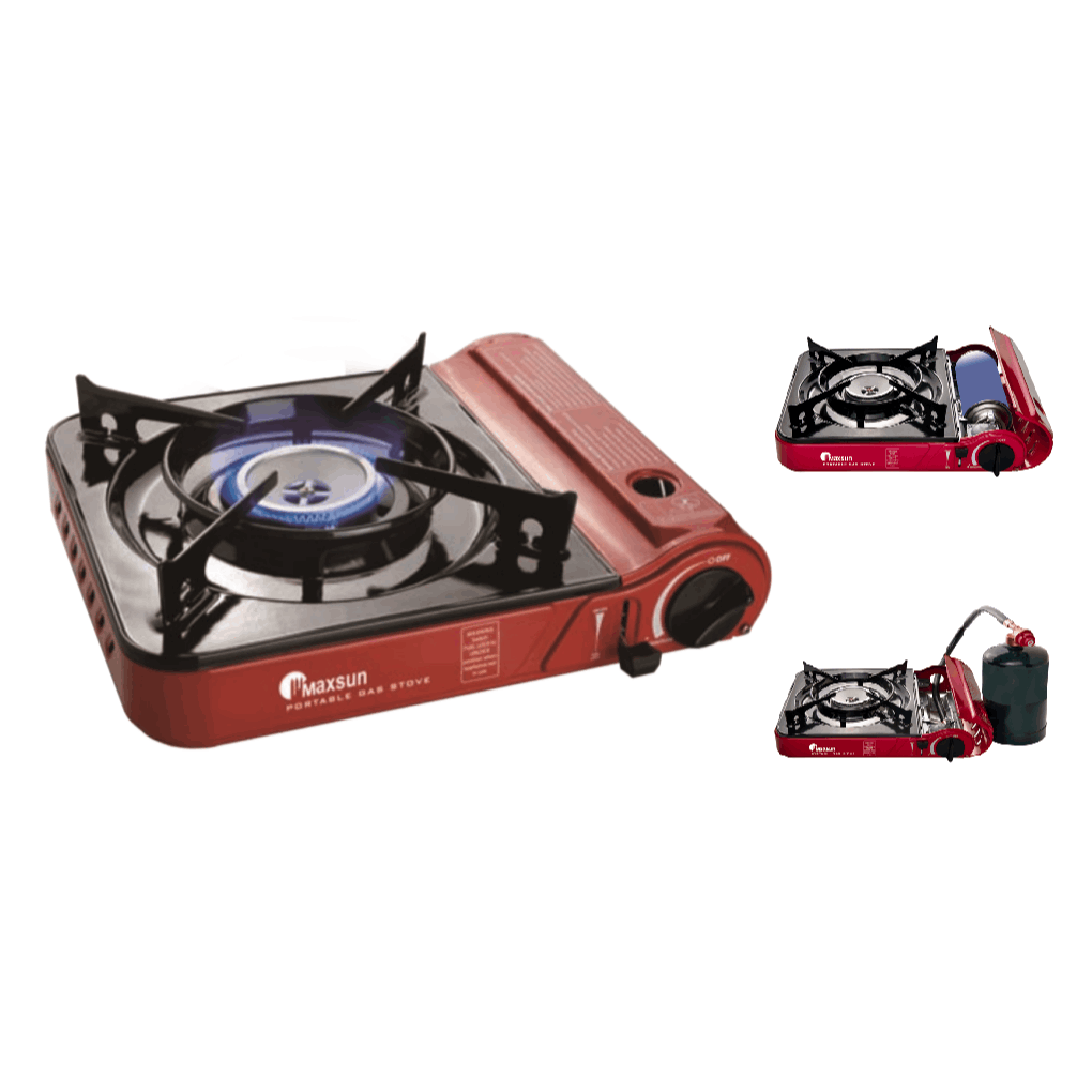 Butane or Propane Dual-Fuel Portable Gas Stove MS-3800LPG (Red), Maximum Power 9,560 BTU, Camping Cooker with Carrying Case