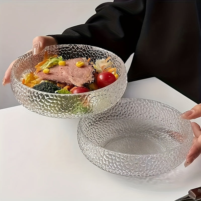 2-Piece Set Unique Hammered Design Premium Japanese Hammered Glass Bowls – Microwave Safe, Round – Perfect for Fruit, Salad, Dessert, Ice Cream & Breakfast
