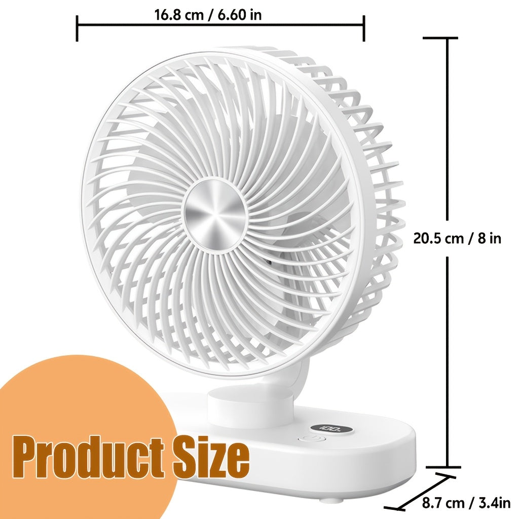 USB Rechargeable Desktop Fan, Portable Wall Mounted Air Circulator, 5 Speed Levels, 360° Adjustable Angle, LED Smart Display, Dual Use Desktop & Wall Mount, Quiet Circulation Fan Essential for Home Office Kitchen Outdoor