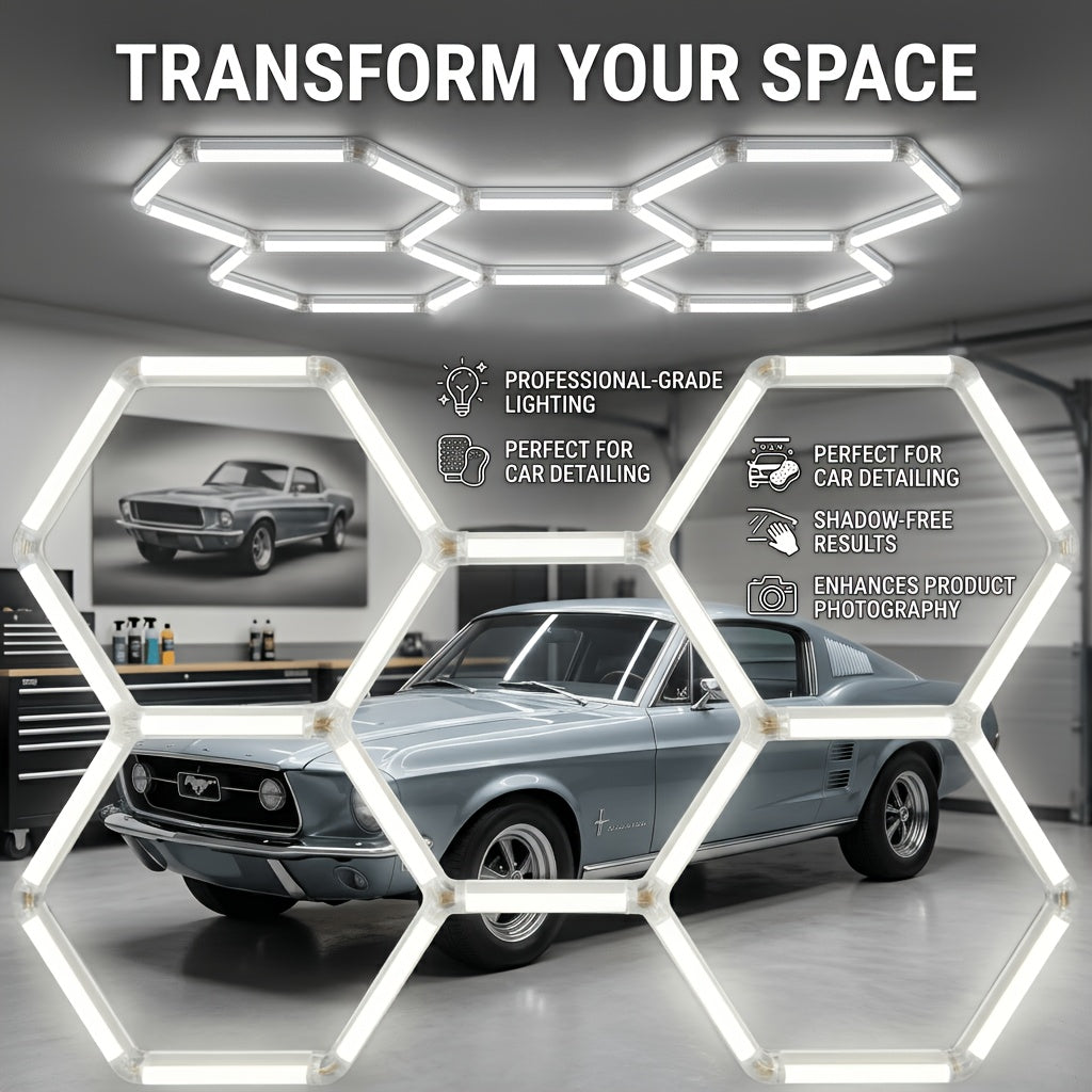 LED hexagonal garage light, home ceiling light, shop lighting honeycomb light, ultra-bright easy installation ceiling LED tube AC85-265V, suitable for living room, garage, gym, dance hall, laundry room, studio, shopping mall