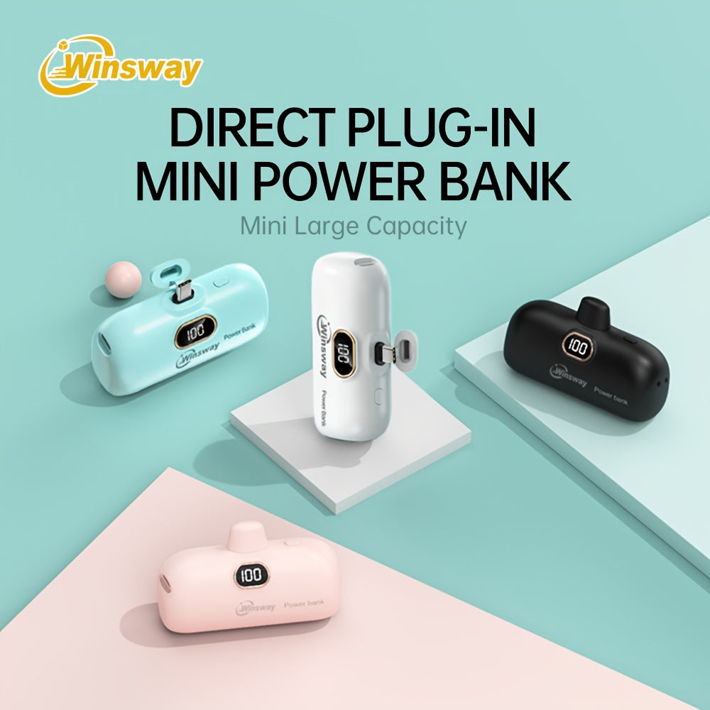 Winsway迷你便攜充電寶5000mAh，Type-C手機移動電源，LED數顯屏，適用於iPhone 17/17 Plus/16 Pro/16 Pro Max/iPad Pro/安卓手機，手機必備聖誕禮物