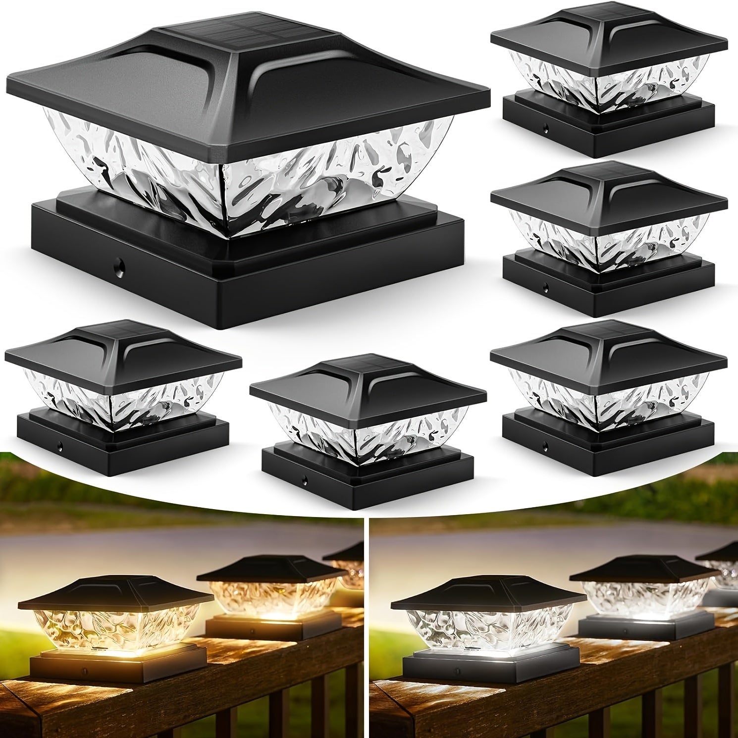 APZZLOXH Outdoor Solar Light - 8-Pack Installation - 12-Pack Installation 2 Types of Solar Fence Lights, Suitable for 4x44.5 X4.55x5 Wood and Vinyl Posts, Solar Deck Light Suitable for Front Porch Patio Decoration, Warm White and Cool White Light