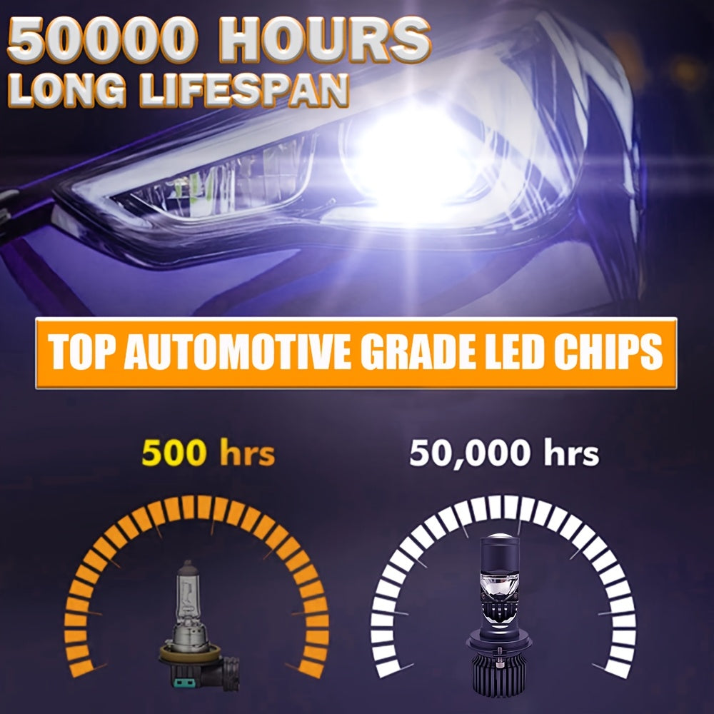 2PCS LED汽车车灯-H4/9003/HB2-55000LM,300W远近光，6500K冷白灯，搭载3570 CSP芯片，配备12000转涡轮散热风扇与360度广角光束