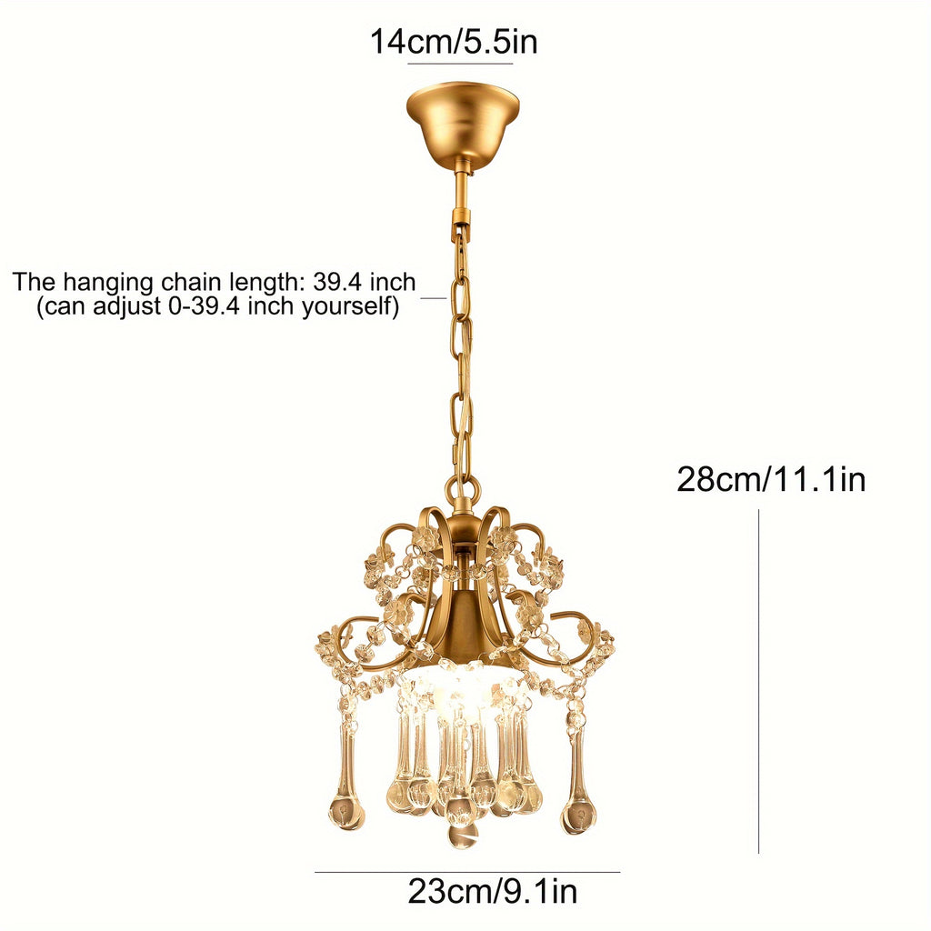 Ganeed 1-light champagne K9 clear crystal chandelier, ceiling light, crystal pendant light, chandelier for living room, bedroom, dining room, porch, LED lighting and home decoration
