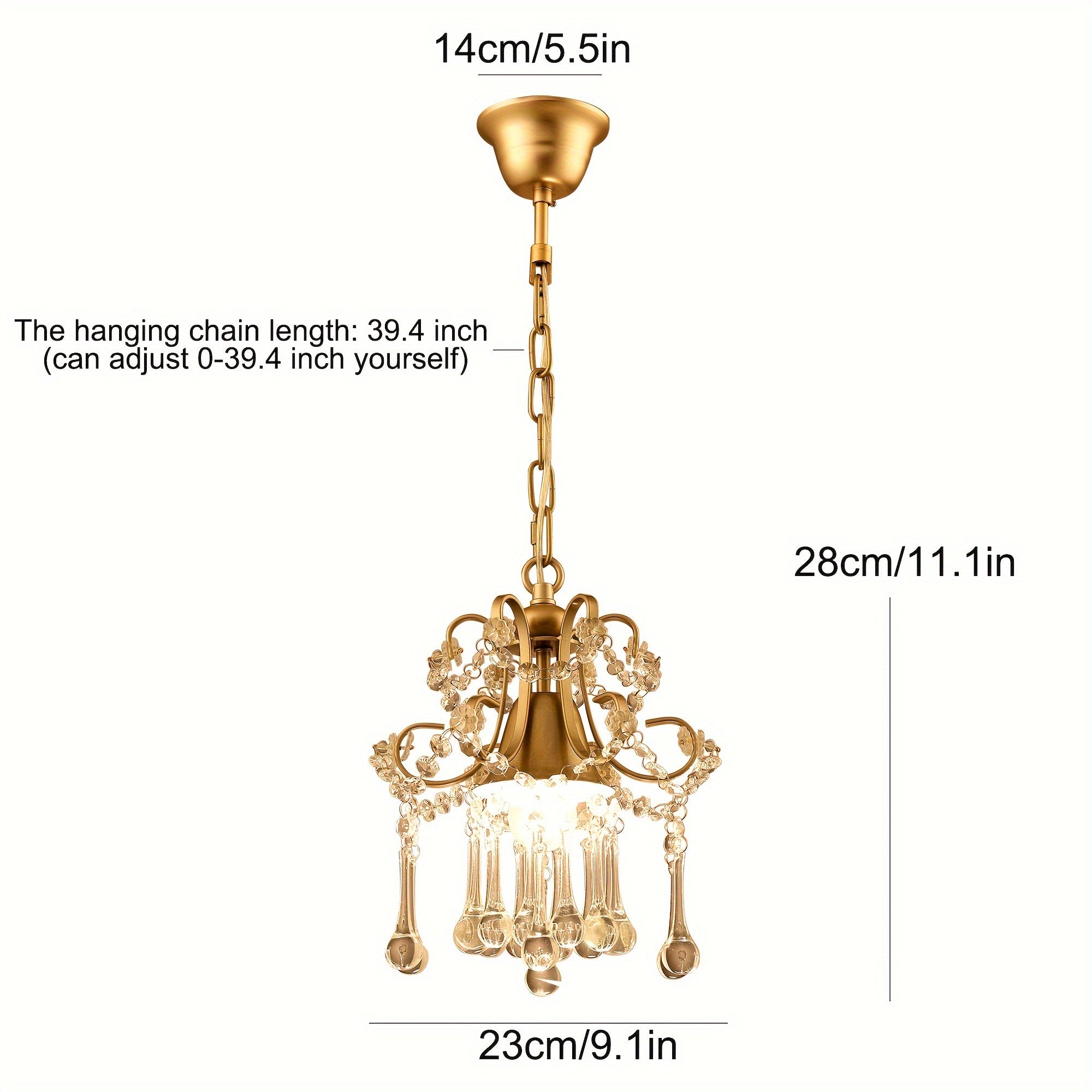 Ganeed 1-light champagne K9 clear crystal chandelier, ceiling light, crystal pendant light, chandelier for living room, bedroom, dining room, porch, LED lighting and home decoration
