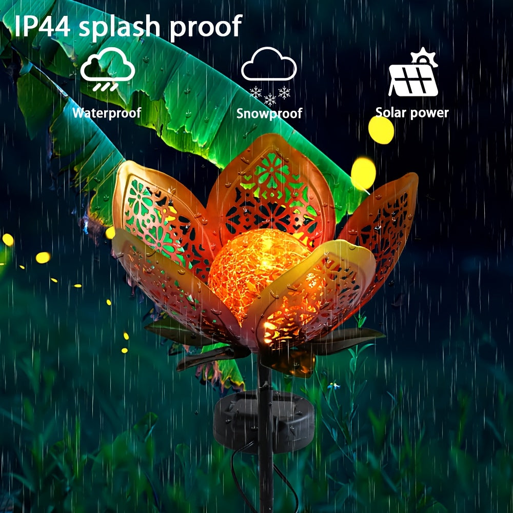 2/3-Piece Solar Hollow Sunflower Lawn Light - IP44 Splash-Proof Waterproof, with Cracked Glass and Metal Flower Design, Suitable for Garden, Courtyard and Walkway Decoration, Solar Garden Light, Valentine's Day / Easter Decoration / Gift