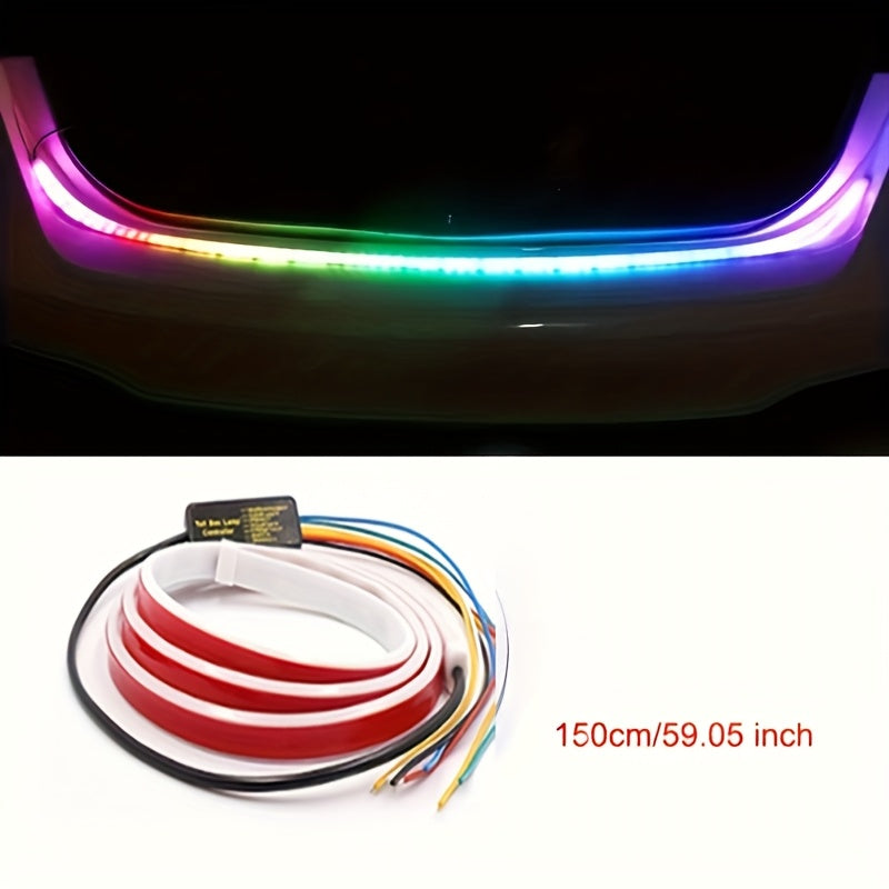 RGB灯带汽车LED 12V动态LED灯条47.24英寸/59.06英寸 - 汽车氛围霓虹灯，硬接线设计，适用于多种车型，无需电池