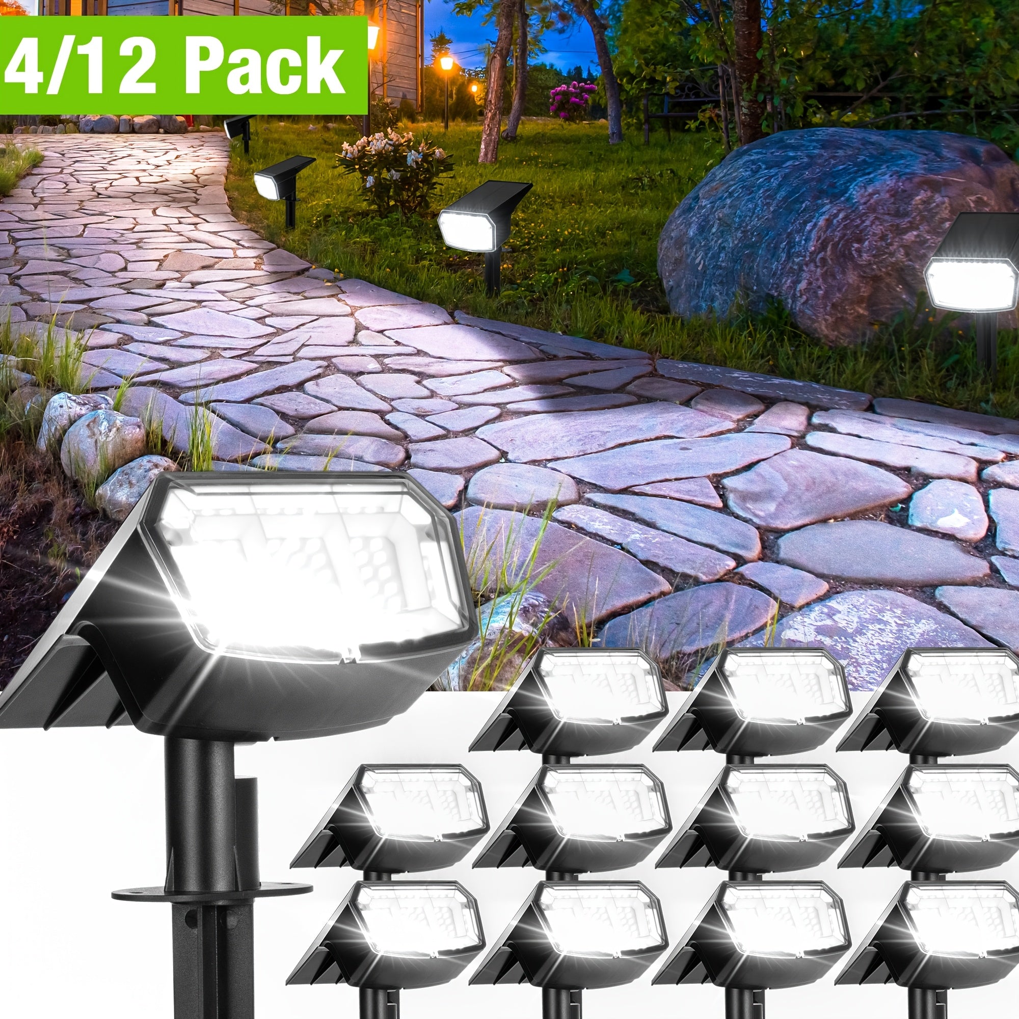 12/2-Piece Solar Outdoor Light Garden IP65 Waterproof 3 Lighting Modes Solar Spotlight Christmas Decoration Outdoor Accent Light Landscape Solar Light Outdoor Courtyard Landscape Lighting Suitable for Garden, Courtyard, Camping