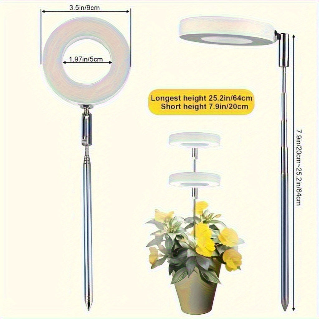 VVIA可调光全光谱LED植物生长灯 - USB供电可调节/户外植物灯，适用于室内植物、幼苗、温室、阳台花园 - 便携式插电式光合促进灯（无需农药）
