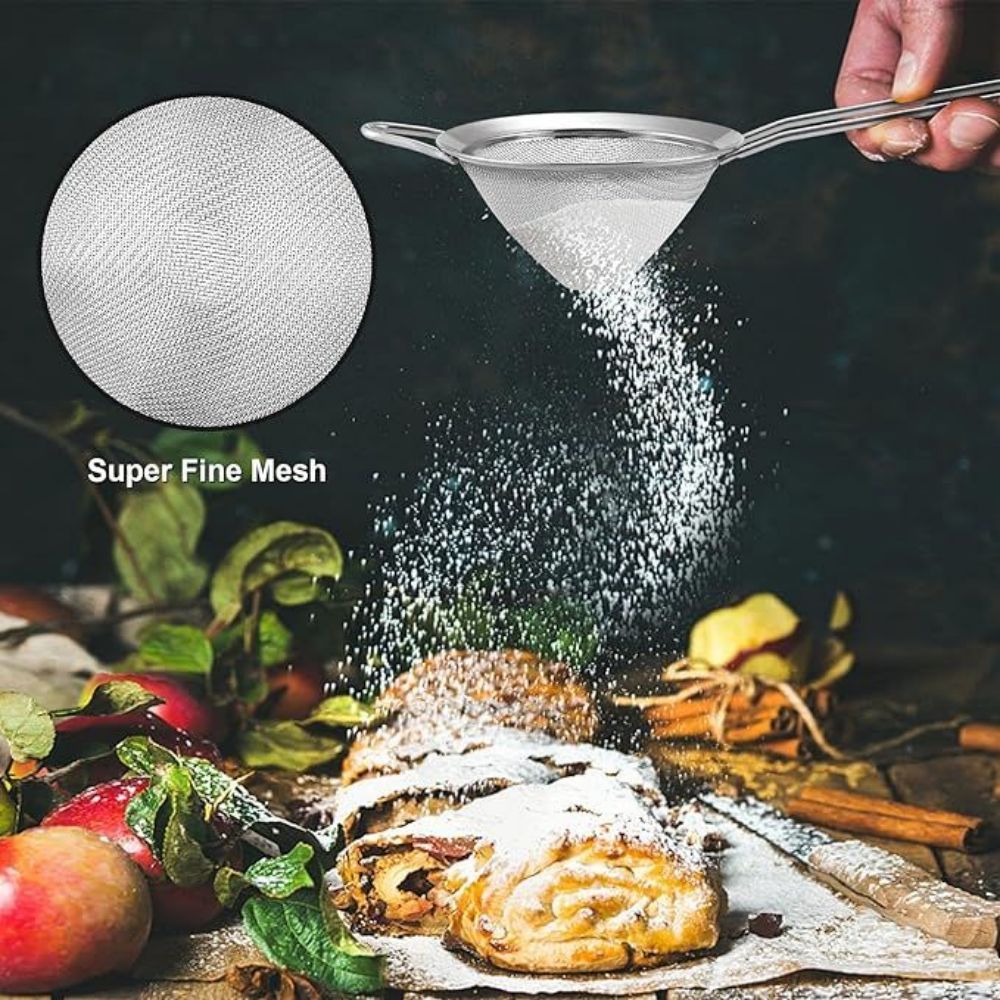 Fine Mini Mesh Strainer, Stainless Steel Small Sieve with Handle, Ideal for Cocktail, Tea, Coffee, Juice, Durable Food Filter, No Electricity Required, Perfect for Home and Professional Chefs