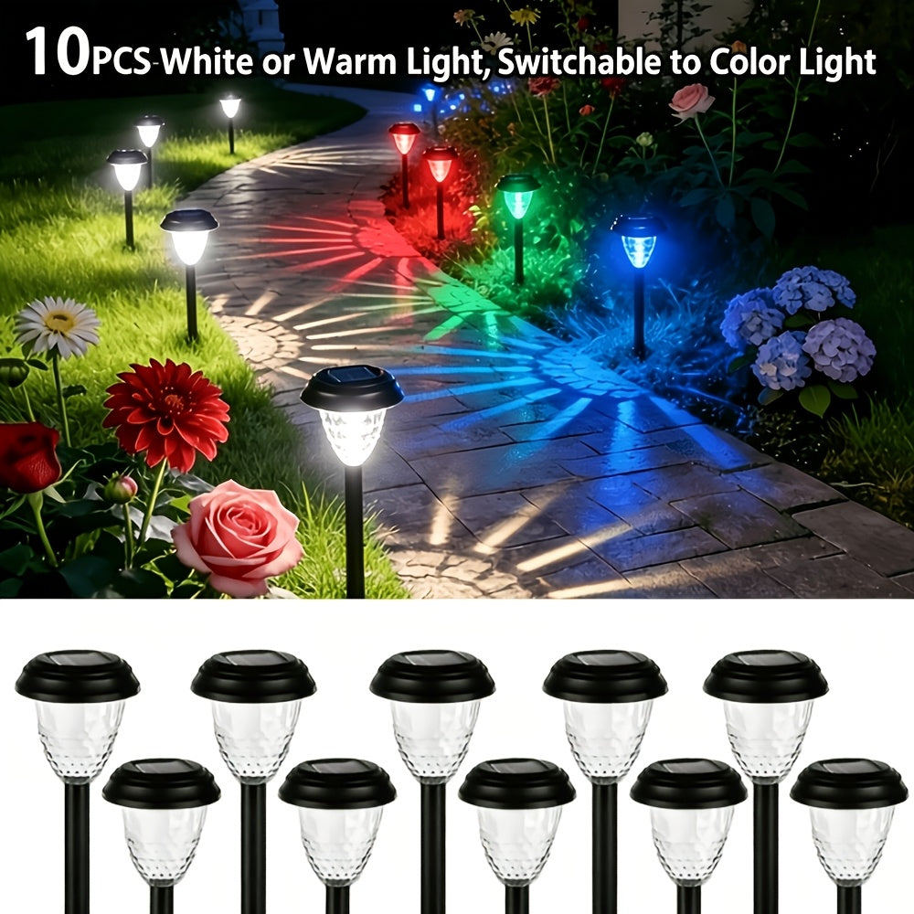 Solar Outdoor Light, 10-Piece LED Solar Light, Outdoor Waterproof Color Changing Pathway Light, Mandala Lamp Shade Garden Decoration, Suitable for Lighting Your Garden, Landscape, Path, Courtyard, Patio, Driveway, Party Atmosphere