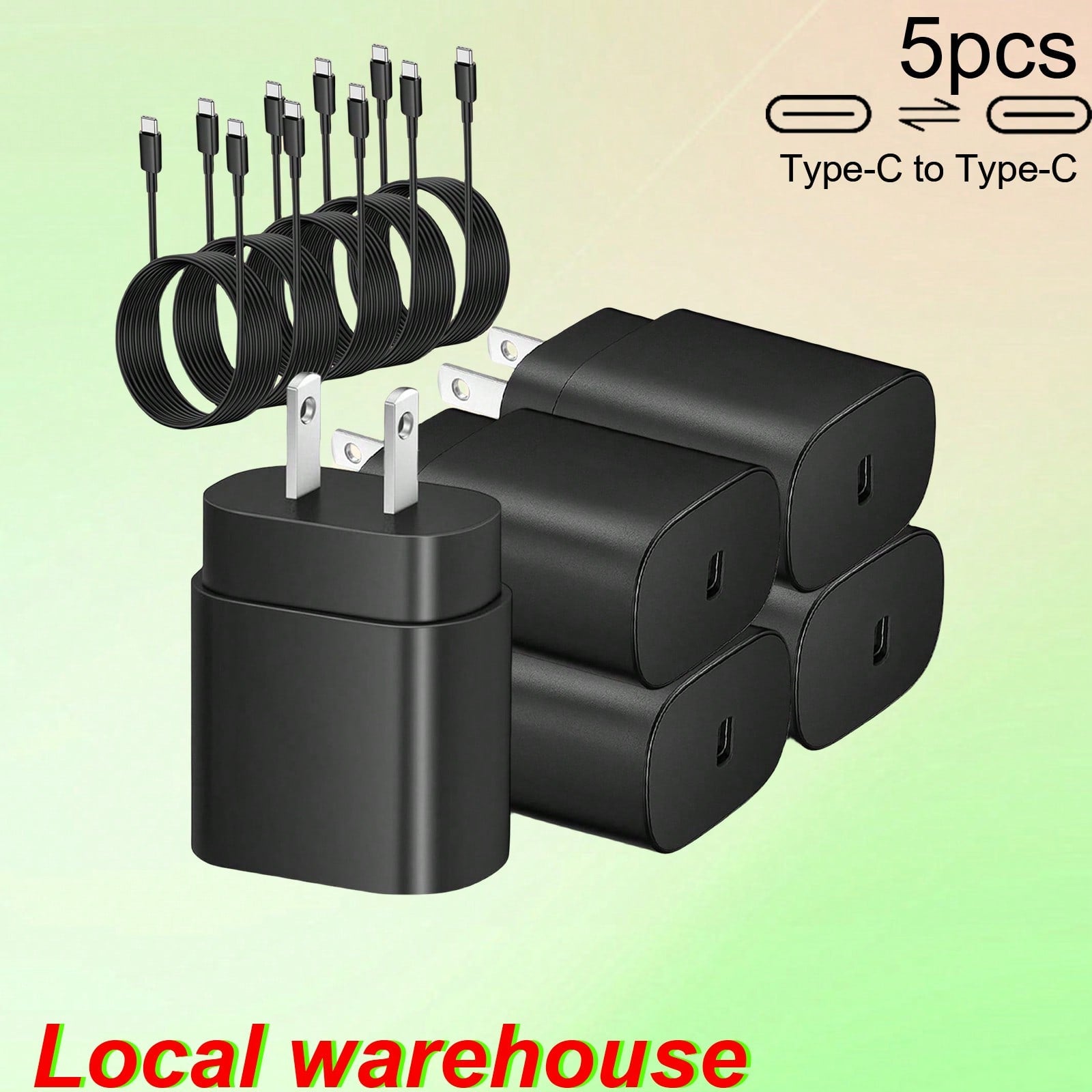 5-Pack Type-C Charger Kit (Charging Block + Type-C to Type-C Cable) - Compatible with Galaxy S25/S24/S23/S22/S21 | Local Warehouse