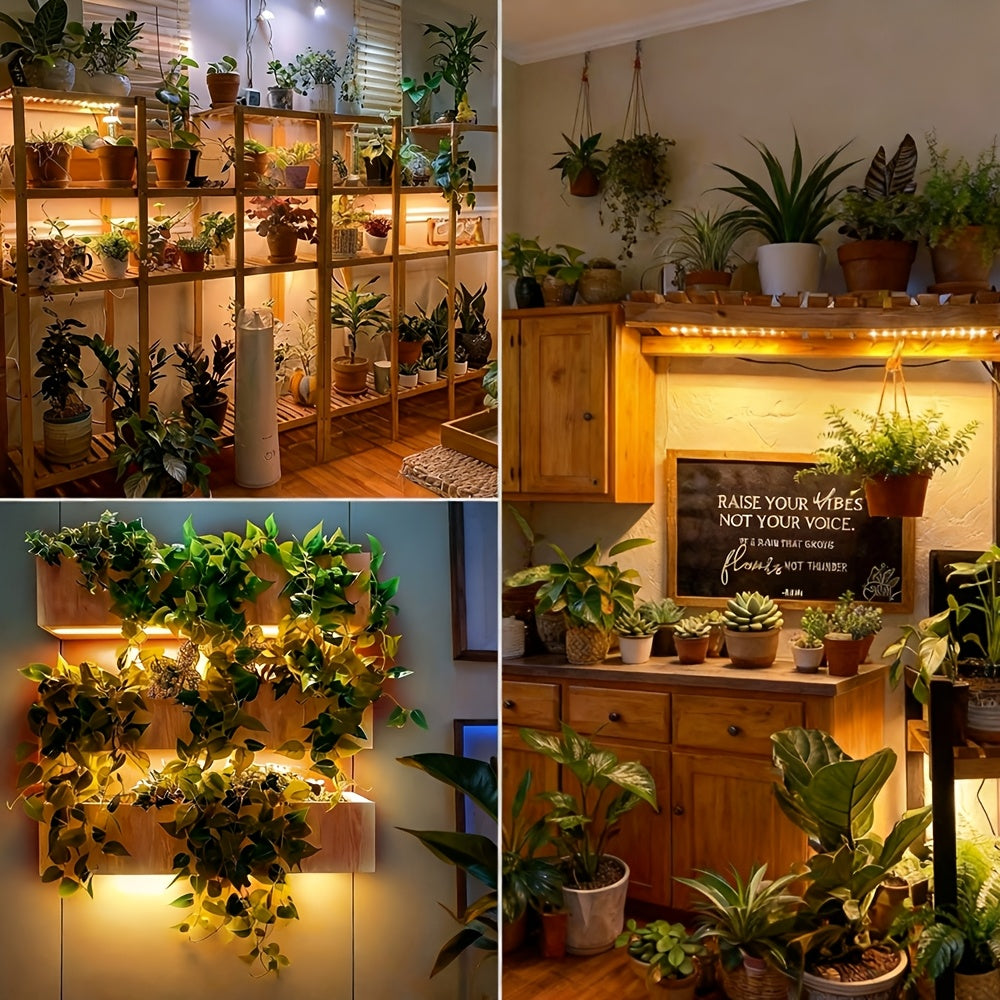USB Powered LED Plant Grow Light, Full Spectrum Plant Light Strip with 4-Level Dimmable Brightness and Auto On/Off Timing Function. Built with 100 LED Beads, ideal for seedlings, vegetables, flowering plants and succulents