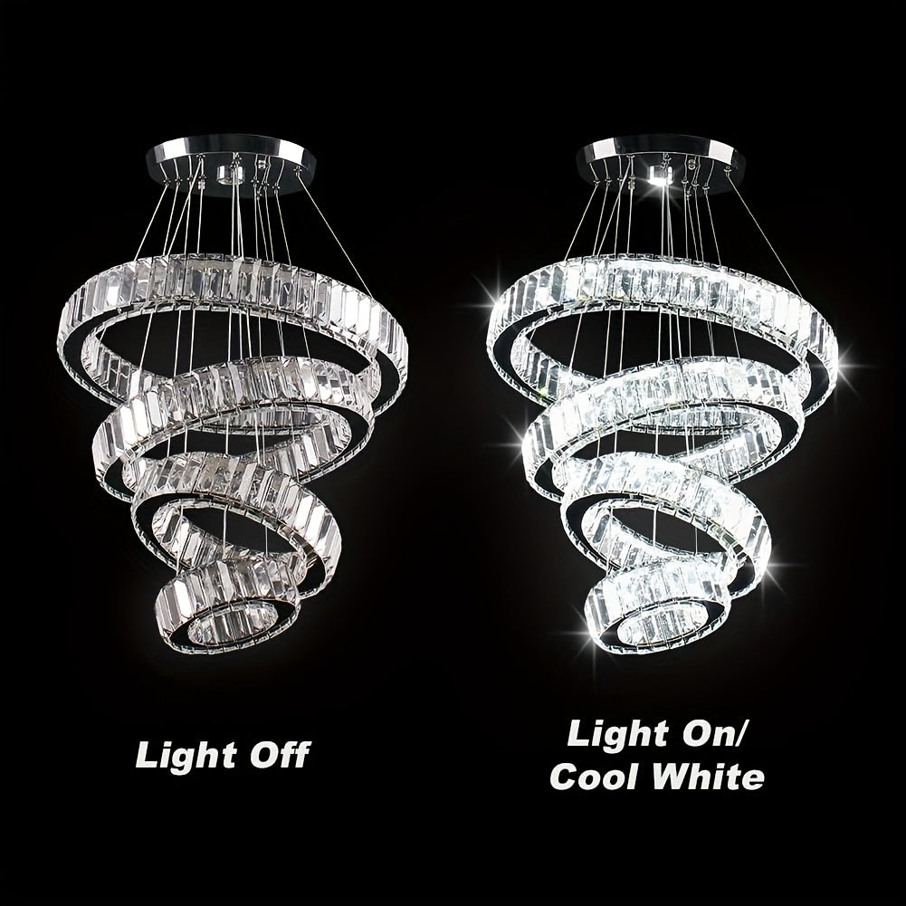 Modern crystal chandelier, four-ring pendant light, ceiling hanging fixture for bedroom, living room, dining room (cool white light)